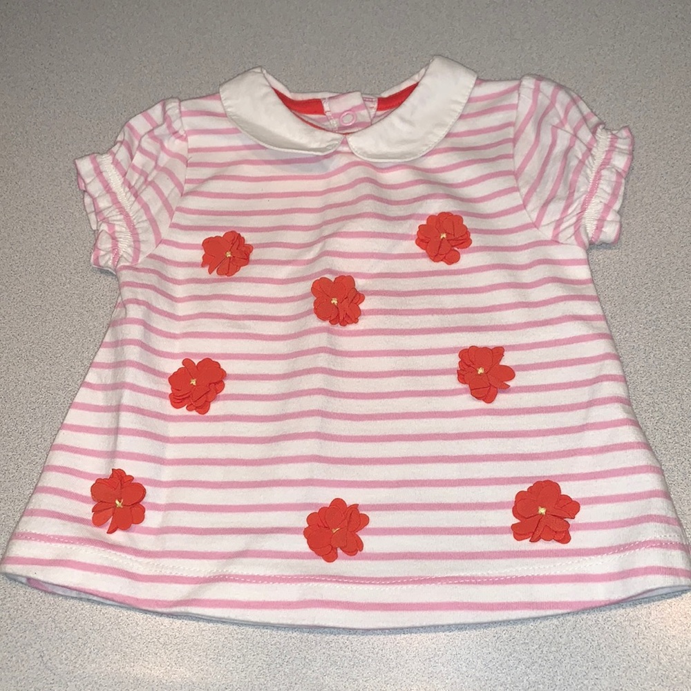 💯% Cotton Floral Appliqué Embellished Peter Pan Collar Top